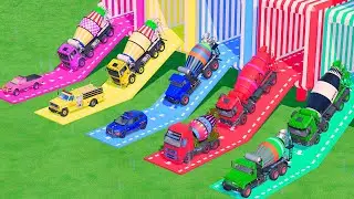 TRANSPORTING POLICE CARS, AMBULANCE, FIRE TRUCK, COLORFUL CARS WITH MIXER TRUCK ! FS22 #3