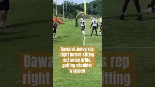 #Browns tackle Dawand Jones goes through a rep just before trainers wrapped his right shoulder.