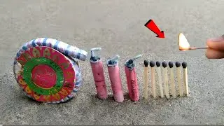 Lot Of Bijali bomb  Crackers And Ground Chakkar Vs Matchstick Chain Reaction Dominoes Experiment😱|
