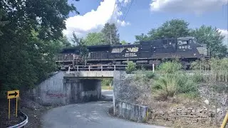 Dangerous Railroad Overpass & Coal Train + Mixed Freight On Norfolk Southern Railroad Main Line N&W