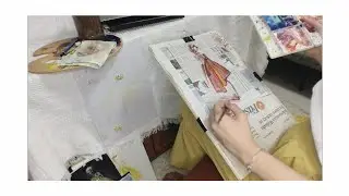 Quick fashion sketch | Watercolour on newspaper | Fashion drawing