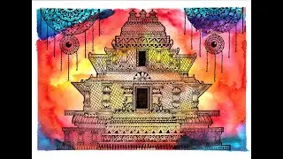 Beautiful temple drawing using Mandala art | Creative abstract art| Hindu Temple drawing mandala art