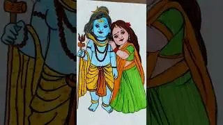 Lord shiva and mata Parvati drawing with colour || Shiva and Mata Parvati drawing