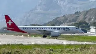 Embraer E190-E2  HB-AZE Helvetic Airways landing Sion airport Valais Switzerland 05.10.2023