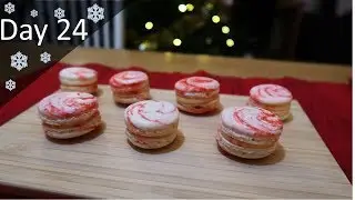 Candy Cane Macarons with a Mint White Chocolate Ganache | Baking Advent Calendar | Day 24