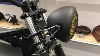 3766 1 Motorbike Headlight Matt Black with Mesh Grill & Yellow Lens H4 55W