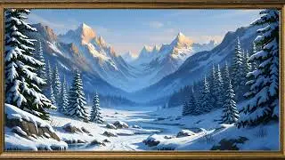 Snowy Mountain Valley 4K TV Art | Winter River Landscape Screensaver | Relaxing Nature Background