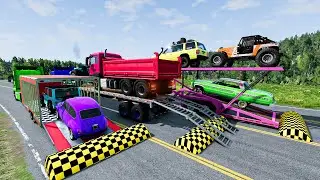 TRANSPORTING PIXAR CAR & FRUIT COLORED & JOHN DEERE vs CLAAS vs TRACTORS - BeamNG.drive | NBG #246