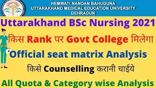 HNBU BSc Nursing 2021 Govt Seat Allotment Analysis | Official Seat Matrix Category wise Counselling