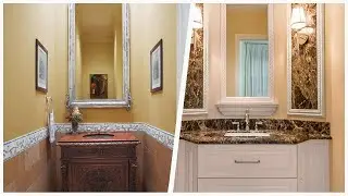75 Marble Floor Powder Room With Yellow Walls Design Ideas You'll Love ☆