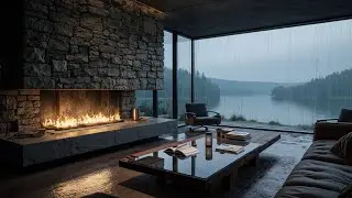 Warm Jazz Cabin Vibes ~ Rainy Day Fireplace Ambience & Relaxing Smooth Jazz