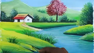 how to draw iindian village scenery painting with poster color,easy poster color painting,