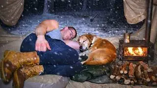 Caught in a Heavy Snowstorm! &ndash; Hot Tent Camping All Day With My Dog