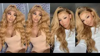 Fashion Body Wave #27 Honey Blonde Lace Front Wigs For Black Women Density