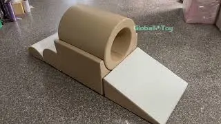 Neutral Soft Play Tunnel & Climb Set | Beige & White PU Foam Set by Globalltoy