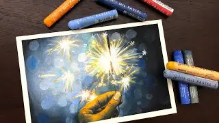💕Drawing Fireworks with Oil Pastels step by step for beginners art video | melukis untuk pemula