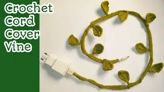 Crochet charging cable cover vine with leaf