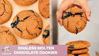 Eggless Molten Chocolate Cookies made with WholeWheat flour, Oats & Jaggery! No Maida or white sugar