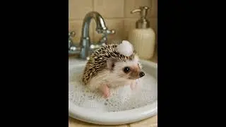 Fluffy after bath&mdash;cuteness level: 100! #hedgehog #bath #bubblebath