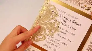 elegant and luxury pale gold glitter wedding invitations with glitter mirror paper bottom EWWS191