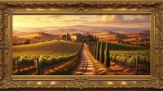 4K Art for TV : Tuscan Vineyard Sunset Painting + Relaxing Guitar Music