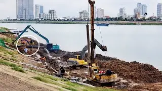 (71) Extremely Amazing! Digging Activities By Skillful Expert Driver Excavators at Riverbank Project