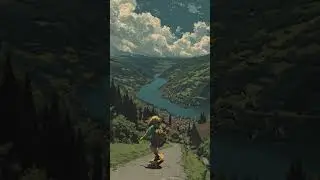 AI skater girl skating down a mountain 🌄🛹✨ #aivideo #scenery