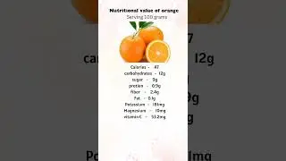Nutritional value of orange 🍊 | serving 100 grams #shorts #health #viralvideo #trending