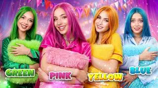 &iexcl;Chica Rosa vs Azul vs Amarilla vs Verde! Pijamada con Desaf&iacute;o de Un Color