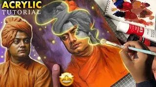 Swami Vivekanand ji Realistic portrait Tutorial with Acrylic Colour
