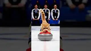 Curling cat slides stone nearly past cheering fans in thrilling ice showdown