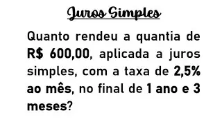 Calculando o valor dos Juros de uma aplicação - Juros simples!!!