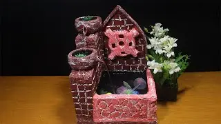 How to Make beautiful Waterfall fountain indoor | Cement craft Haven