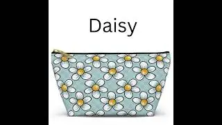 Whimsical Flower Accessory Pouch, Daisy Checker Print, Floral Cosmetic Bag, Cute Makeup Bag