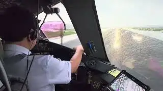 Вьетнамские авиалинии Боинг 787-9 Dreamliner в дождливом взлете в кабине