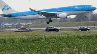 AIRBUS A330-203 KLM (BONAIRE TO AMSTERDAM) LANDING SCHIPHOL AIRPORT PLANE SPOTTING PHAOE KL765