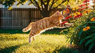 Cute Cat’s Fun Day 🐱 | Playing with Butterflies and Birds