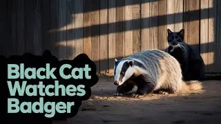 Billy Badger returns watched by a brave cat (extended version) #badgerandcat #badgers #badgershorts