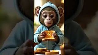A monkey is having fun eating bread toast #cat #cats #cute #funny #monkey