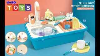 deAO Pretend Wash-up Kitchen Sink Play Set with Water Tap Functions and Running Water for Kids-KS-BV