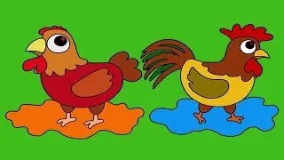 Hen and Rooster Coloring Pages | Drawing for Kids and Toddlers | Kindergarden TV