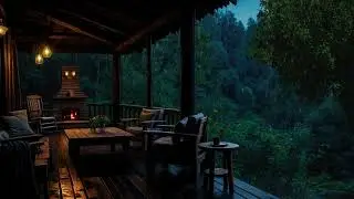 Quiet Forest Rain on a Cozy Cabin Porch | Fireplace for Deep Sleep | No Mid Ads