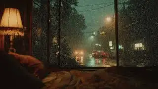 Gentle Rain by the Window in a Quiet Room Creating Warm Calm Night Ambience Sounds Late Night
