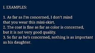 Sentence Structure 4: As far as... (is) (am) (are) concerned...
