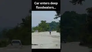 Car Dares to Cross Flooded Road! Will It Make It? 🌊🚗 #shorts