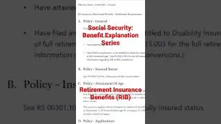 Social Security: Benefits Explanation Series-Retirement Insurance Benefits (RIB)