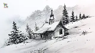How to draw House in Snow Mountain Place for Beginners