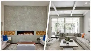 75 Living Space With Gray Walls And A Concrete Fireplace Design Ideas You'll Love 🔴