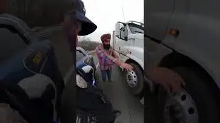 Dangerous Punjabi trucker driving the wrong way with no CDL 🤡 #trucker #bodycam #trucking #cdl