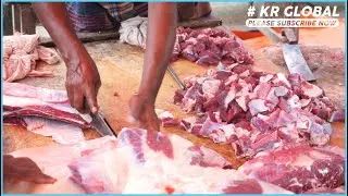 Traditional Butcher Cow Meat Cutting and Selling in Meat Market - Meat Cutting Skills - Cow Meat